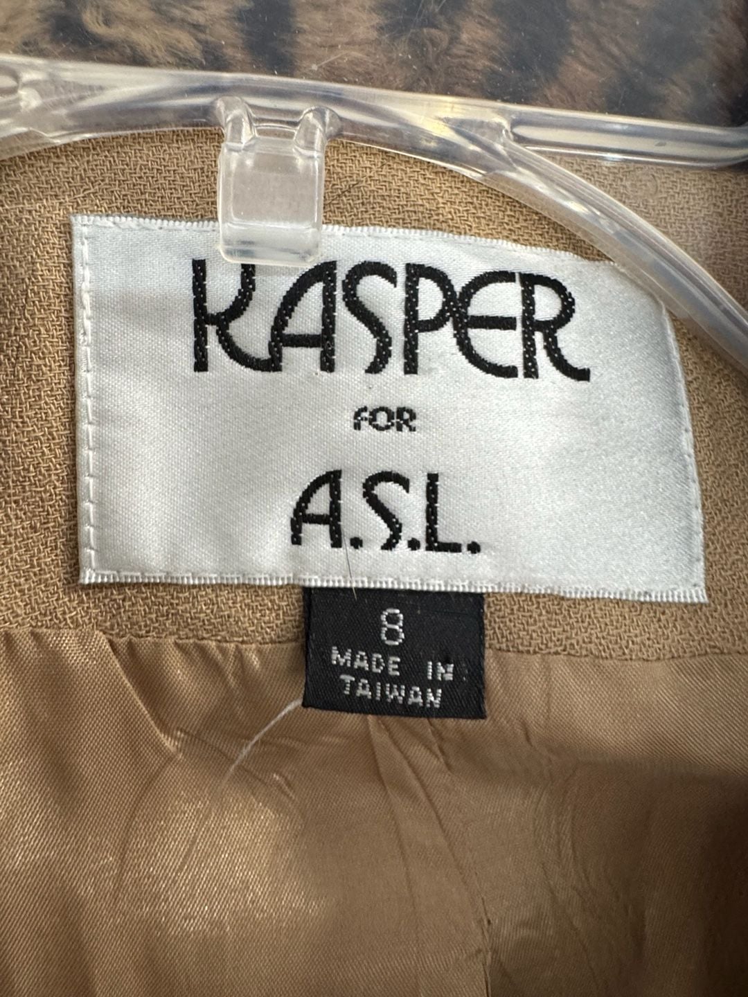 Kasper for A.S.L. Leopard Camel Faux Fur Trim Suit Size 8 3