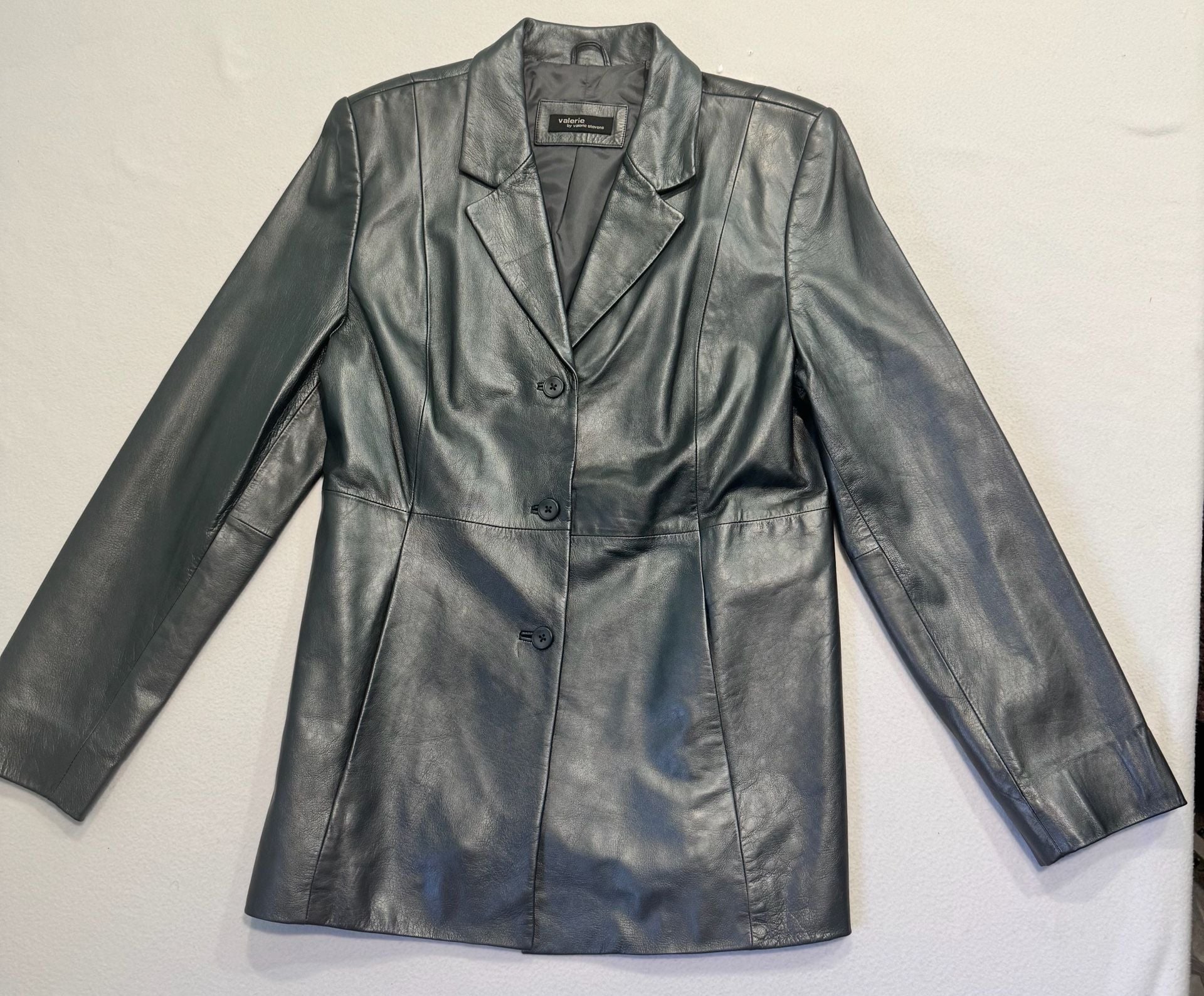 Vintage Y2K Valerie Stevens Gray Silver Leather Blazer Jacket Women’s Large 2
