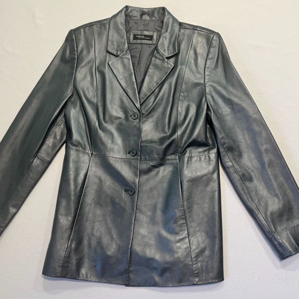 Vintage Y2K Valerie Stevens Gray Silver Leather Blazer Jacket Women’s Large