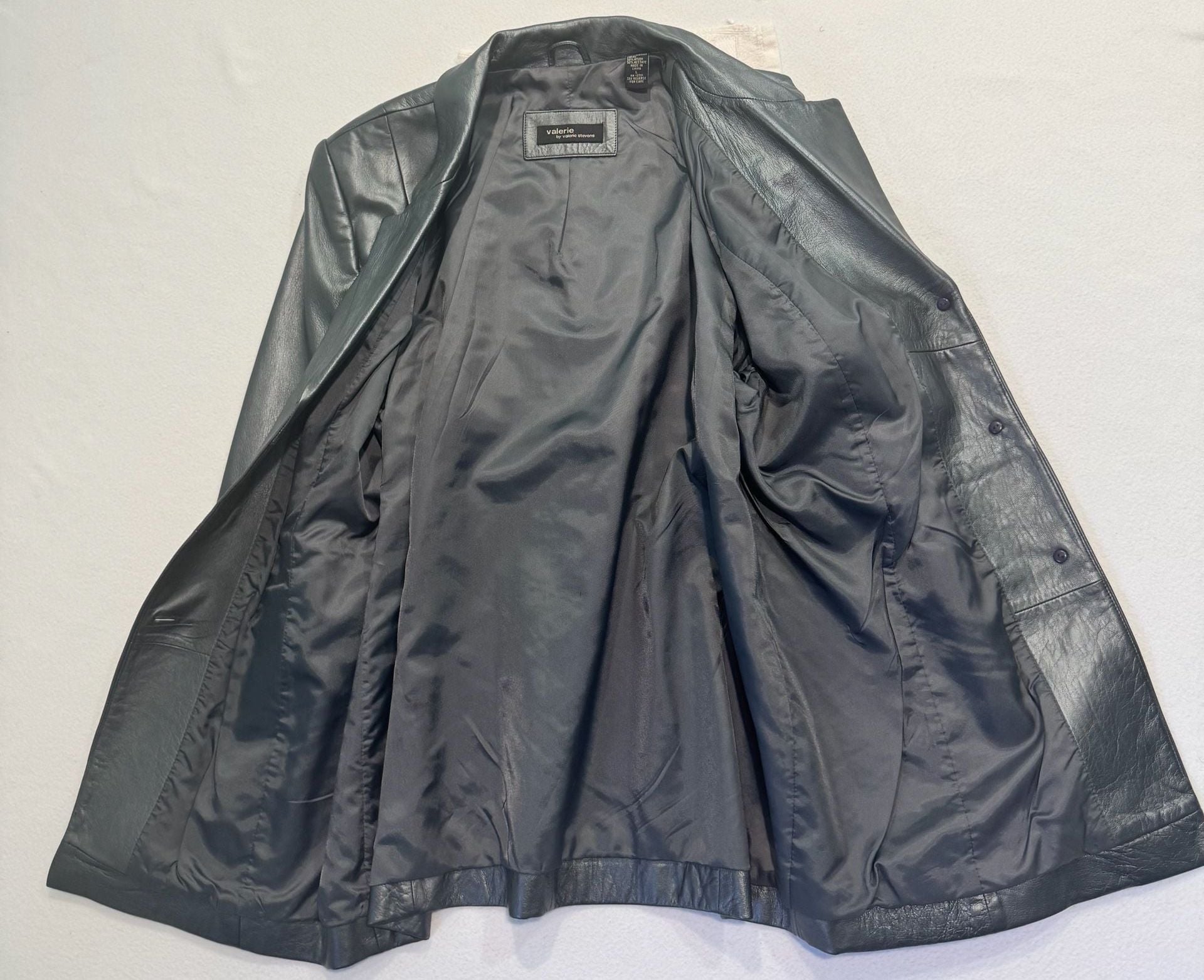 Vintage Y2K Valerie Stevens Gray Silver Leather Blazer Jacket Women’s Large 3