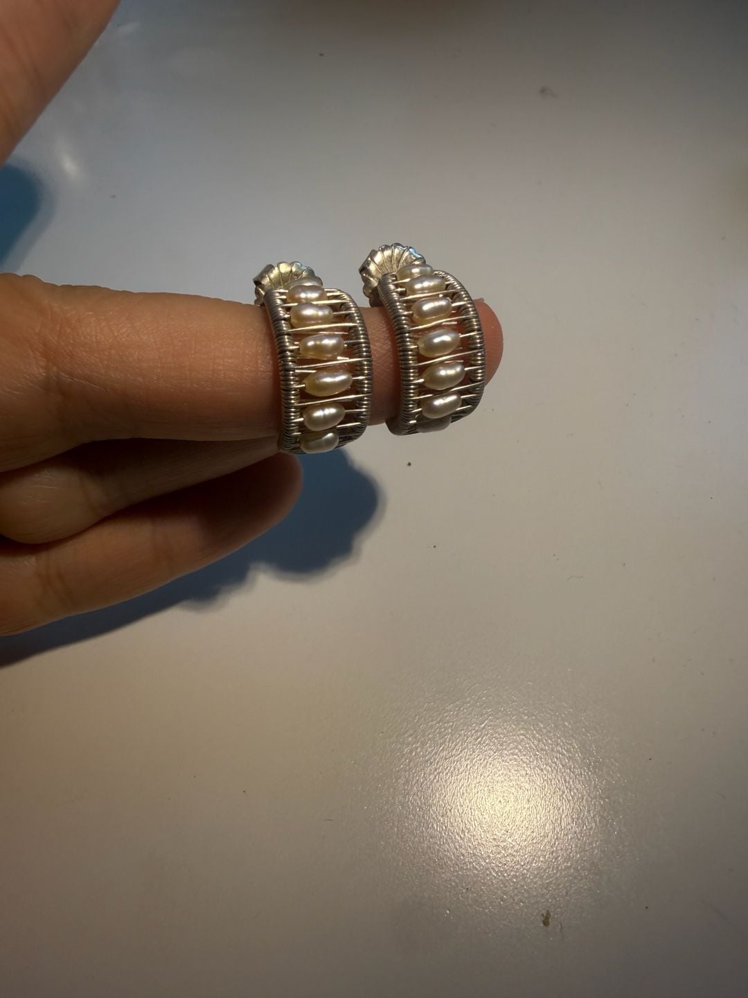 Sterling Silver Modernist Biwa Pearl Wire Wrapped Clip Earrings 5
