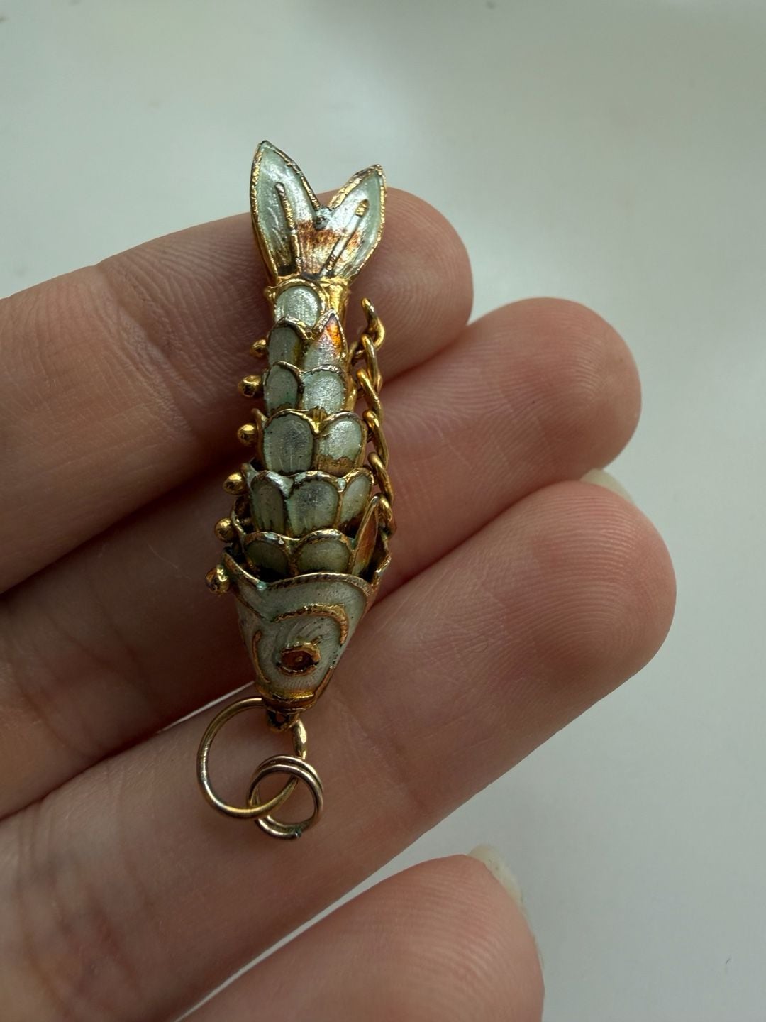 Vintage Articulated Enamel Koi Fish Pendant Charm 2