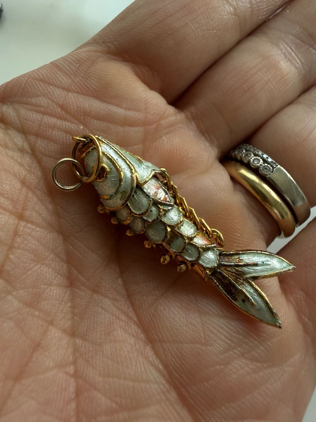 Vintage Articulated Enamel Koi Fish Pendant Charm 3