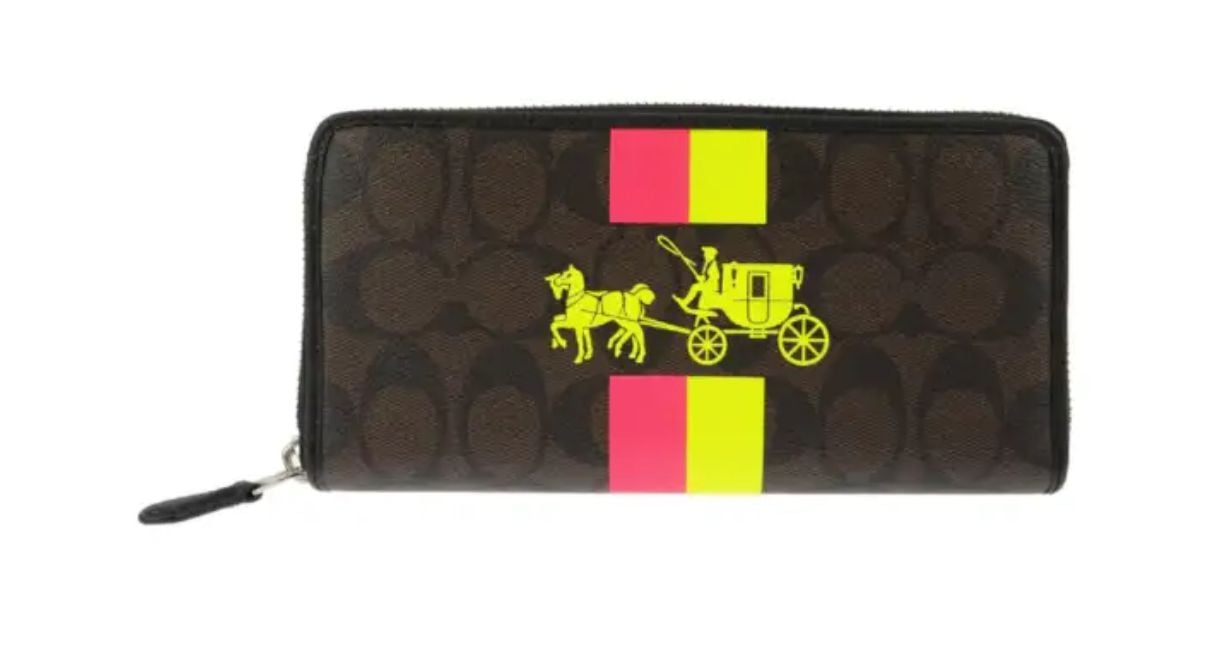 Coach Signature Zip Around Wallet Brown Neon Horse And Carriage 2
