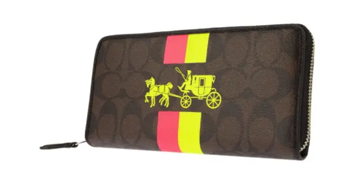 Coach Signature Zip Around Wallet Brown Neon Horse And Carriage 5