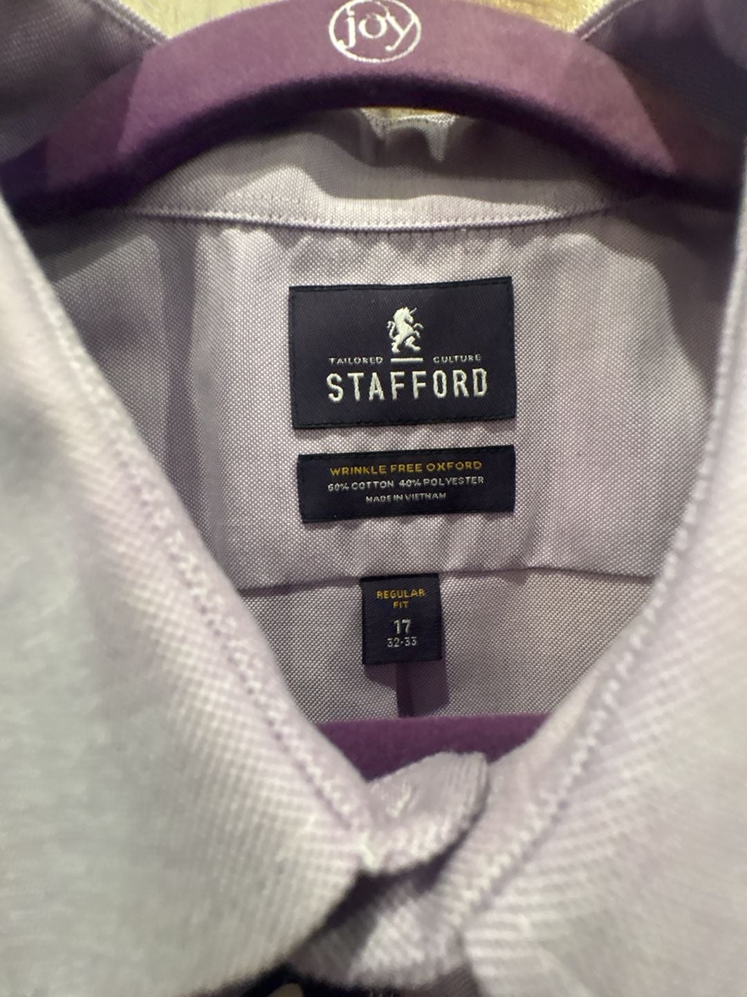 Stafford Wrinkle Free Oxford Shirt Size 17 32-33 Lavender Regular Fit 3