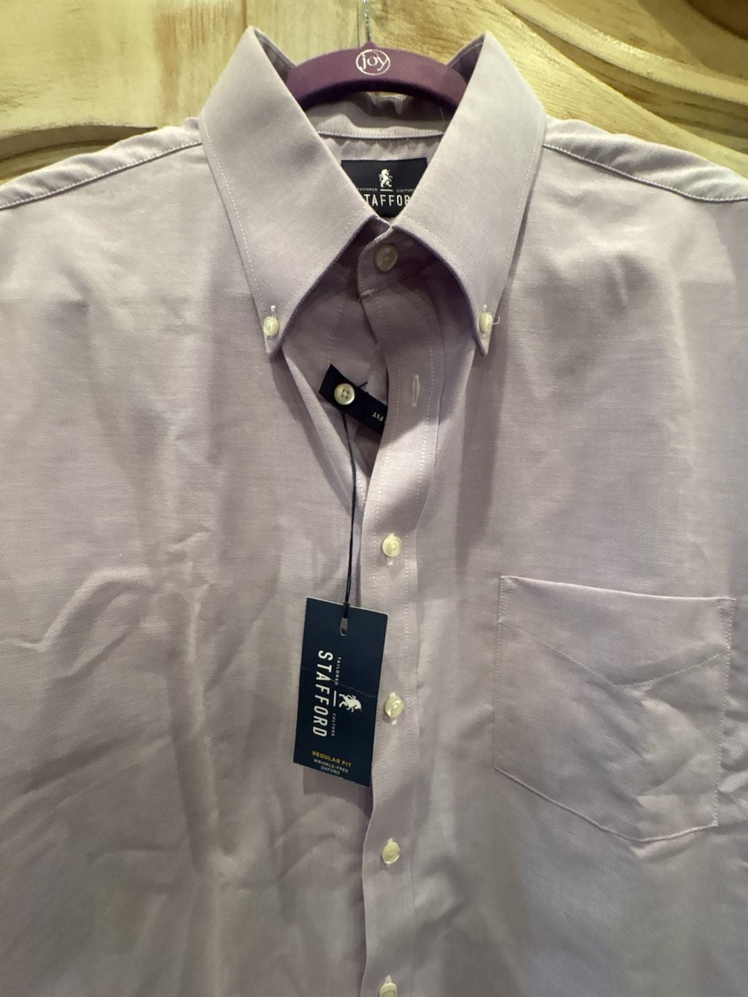 Stafford Wrinkle Free Oxford Shirt Size 17 32-33 Lavender Regular Fit 4
