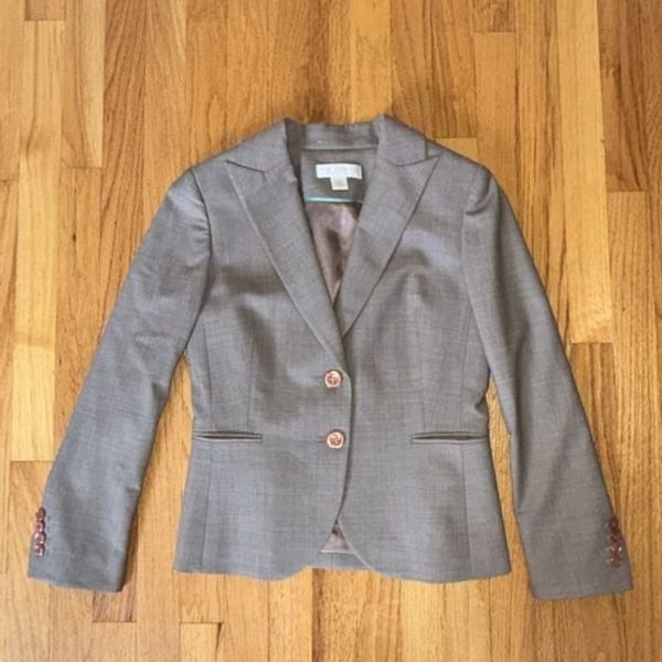 Petite Sophisticate Taupe Wool Blend Suit Jacket Blazer Women’s 4 Office Career