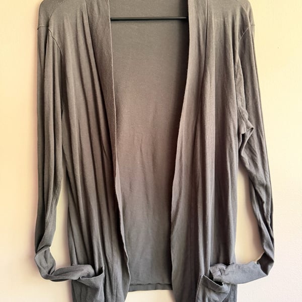 J.Crew Open Front Cardigan Size L Gray Cotton Pockets