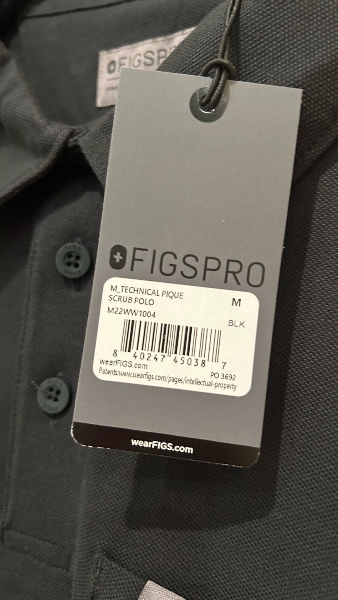 Figs Technical Pique Scrub Polo Size M Black 3