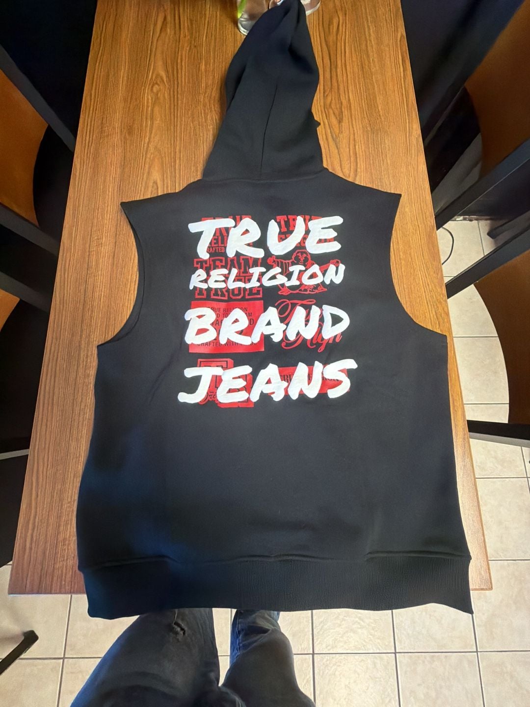 True Religion Newspaper Muscle Zip Hoodie Size L Black 5