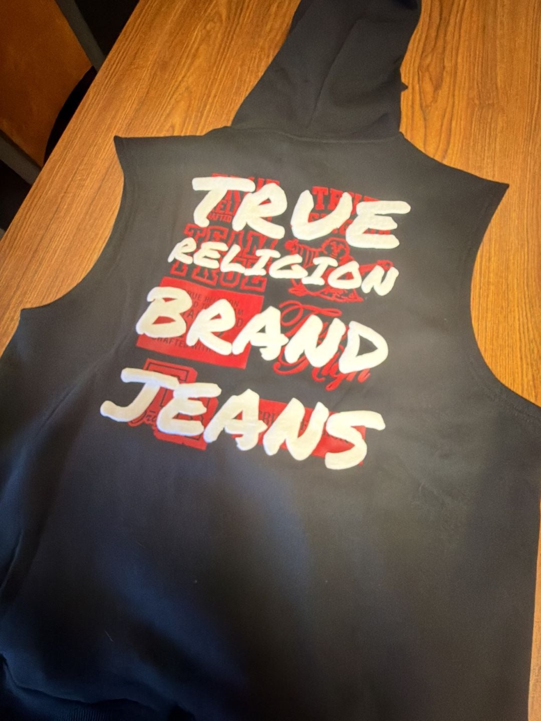 True Religion Newspaper Muscle Zip Hoodie Size L Black 6