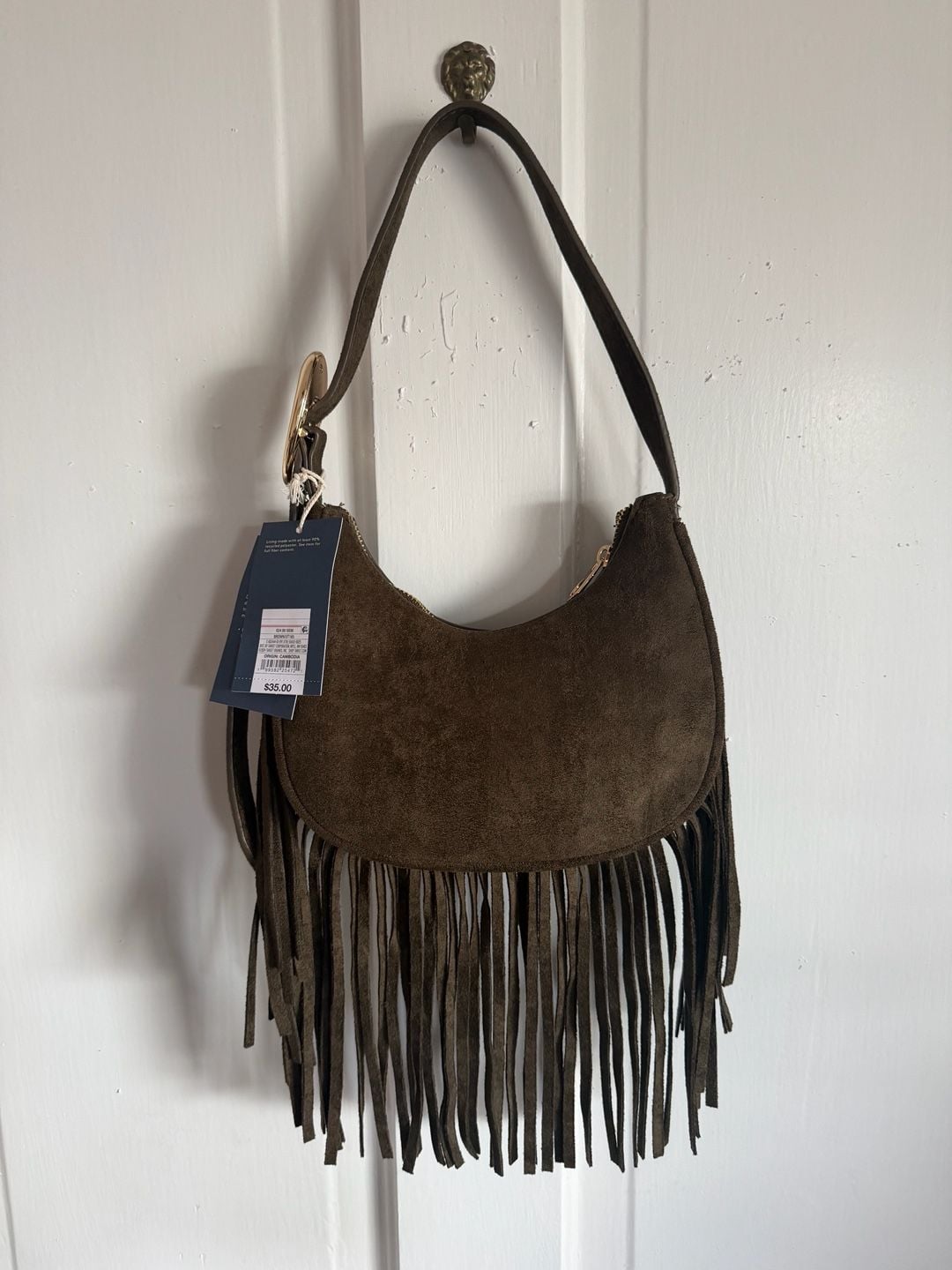 Universal Thread Suede Fringe Hobo Shoulder Bag Brown New 2