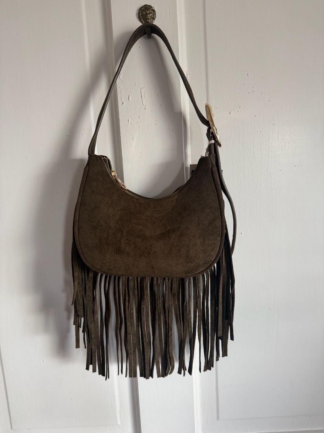 Universal Thread Suede Fringe Hobo Shoulder Bag Brown New 3