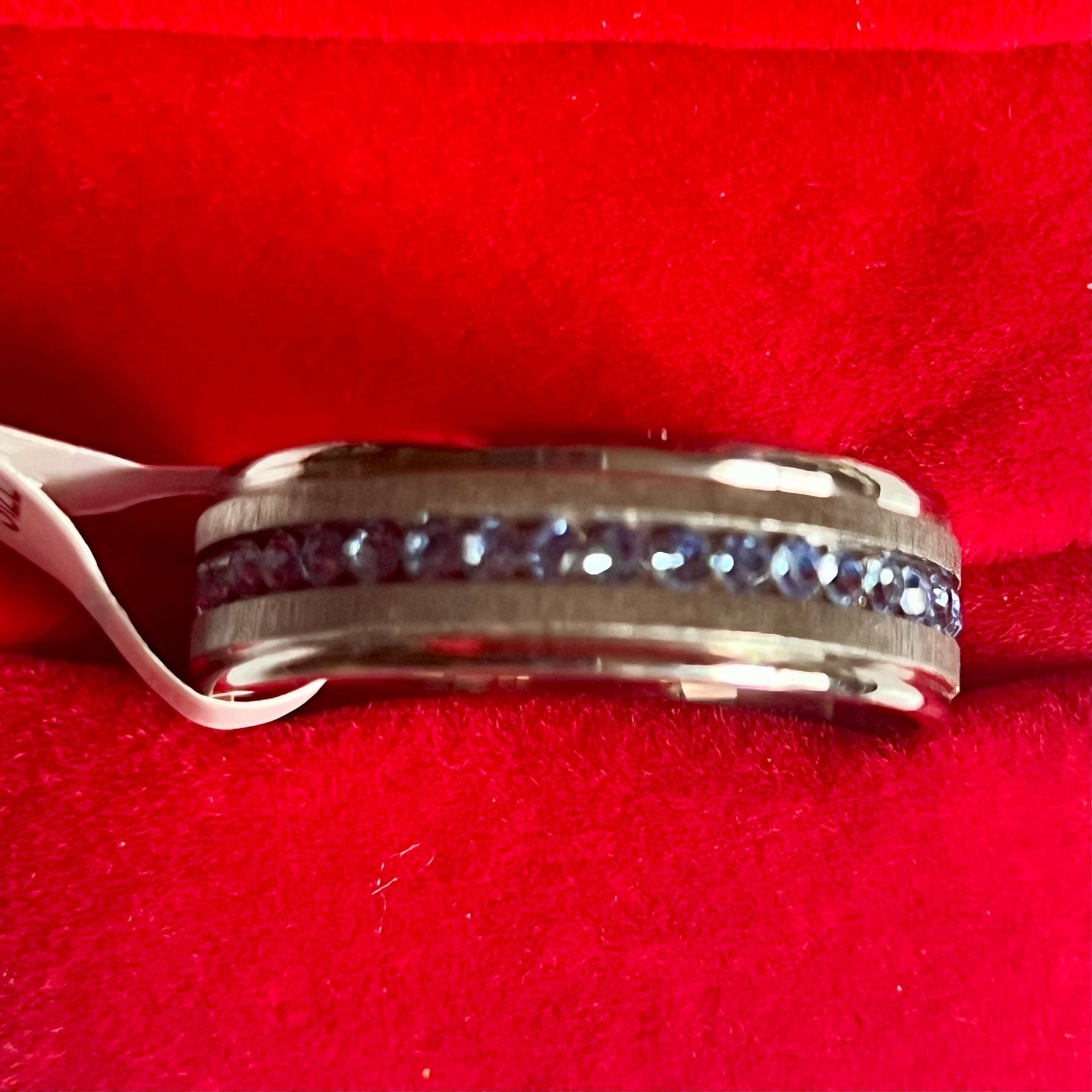 Tungsten Blue Crystal Channel Band Ring Size 13 2