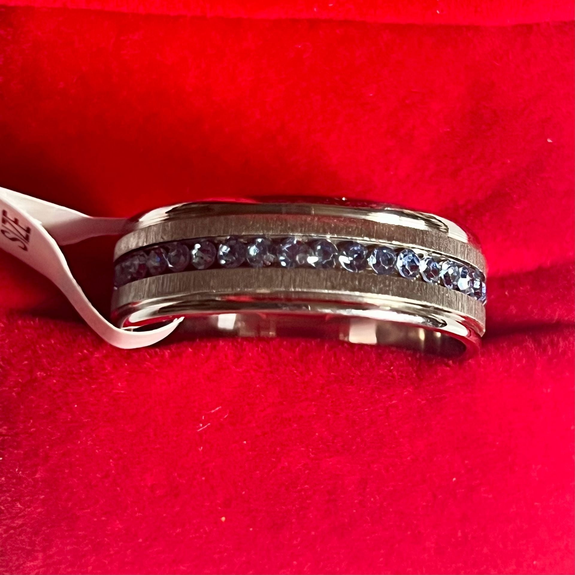 Tungsten Blue Crystal Channel Band Ring Size 13 3