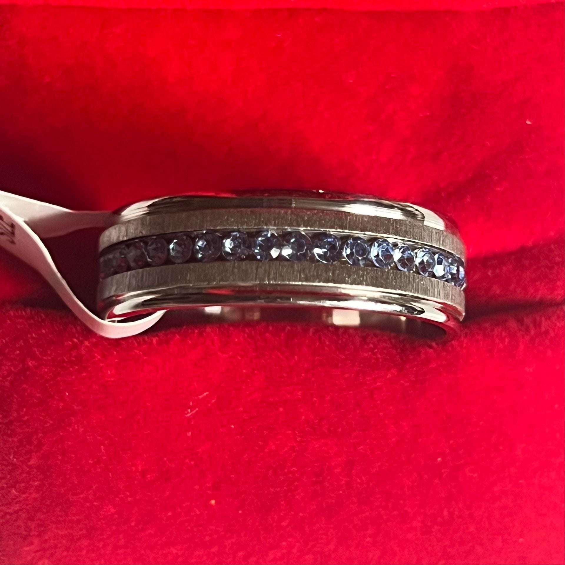 Tungsten Blue Crystal Channel Band Ring Size 13 4