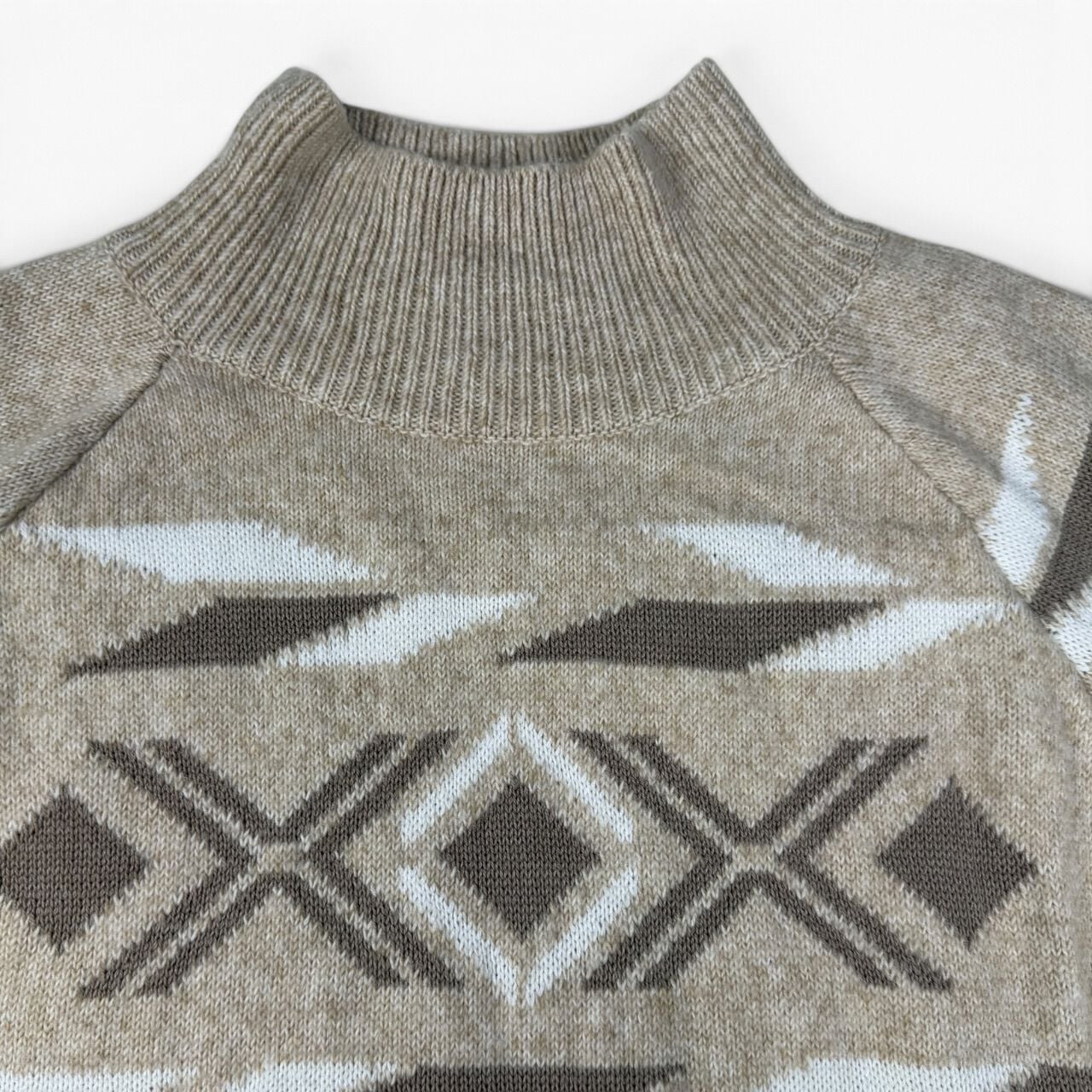 Tan Mock Neck Sweater Fair Isle Pattern XL 5