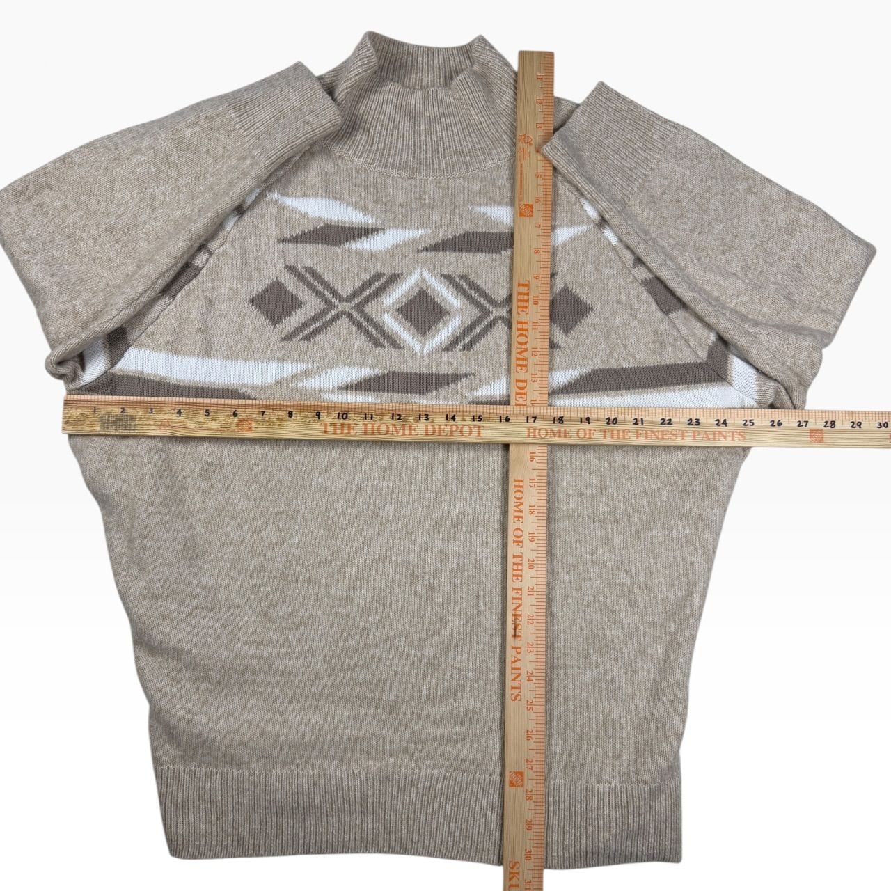 Tan Mock Neck Sweater Fair Isle Pattern XL 6