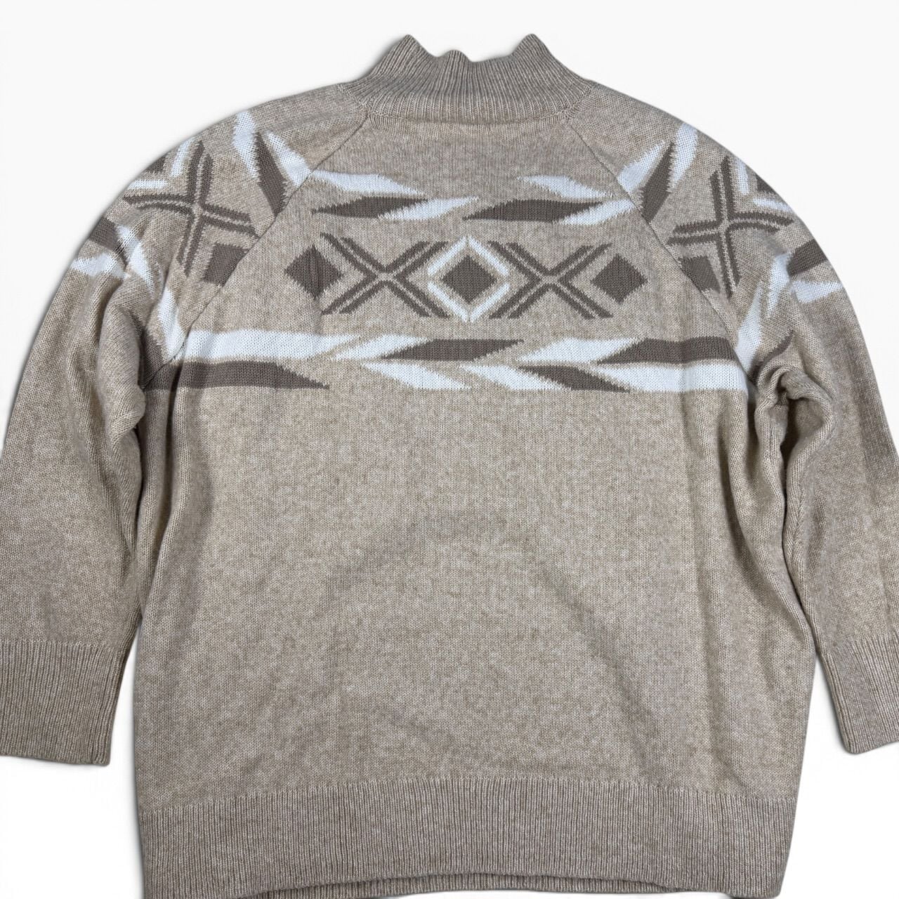 Tan Mock Neck Sweater Fair Isle Pattern XL 7