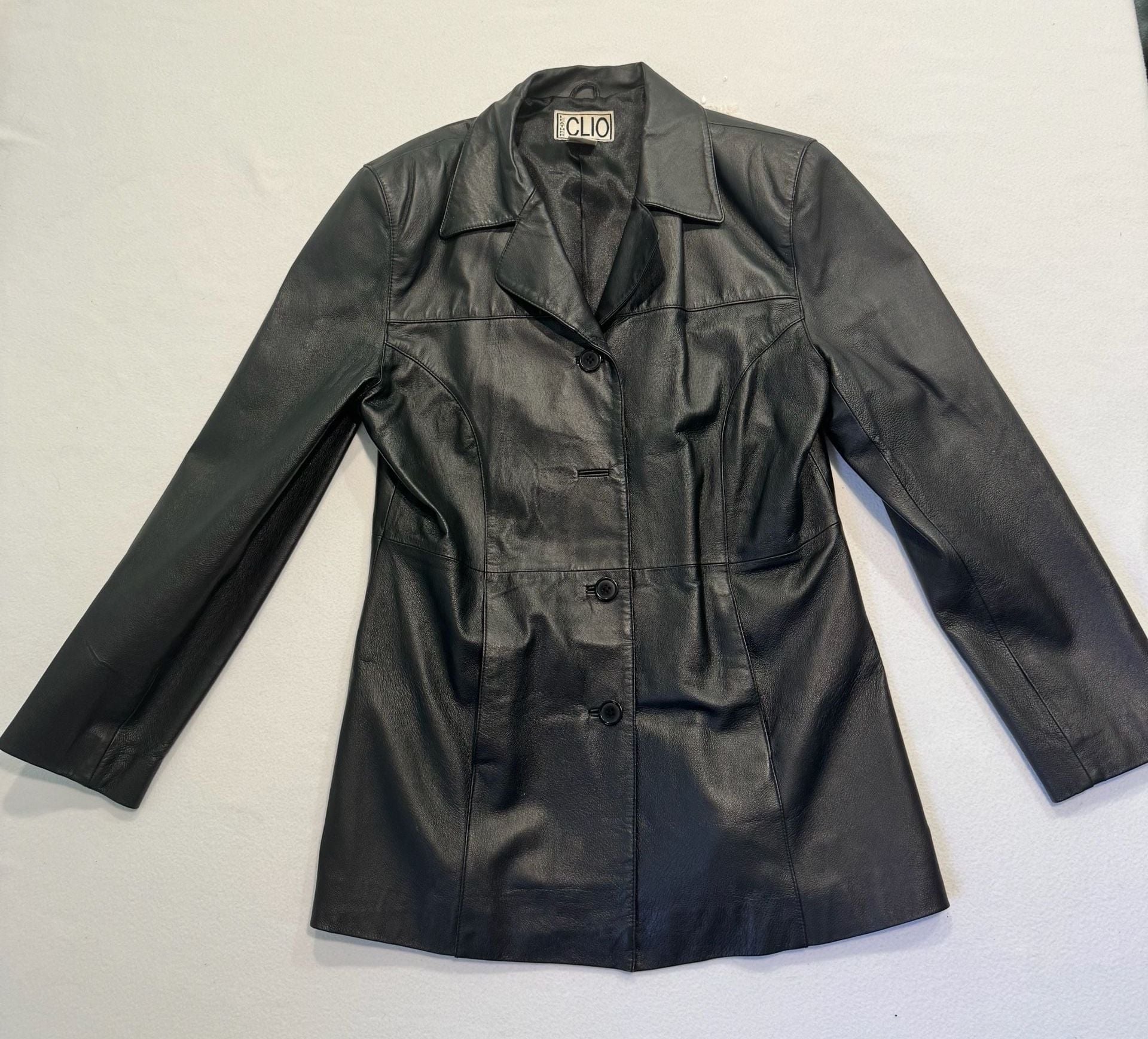 Vintage 90s Clio Leather Black Leather Blazer Jacket Women’s Size 14 Longline 2