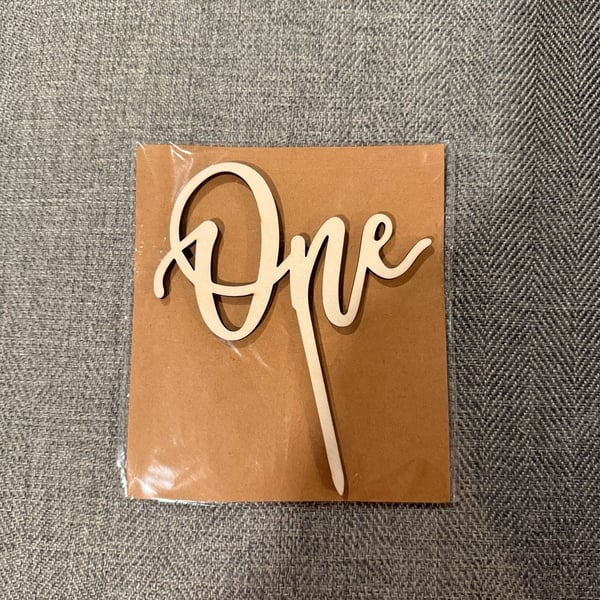 Unbranded Wooden One Script Cake Topper First Birthday Decoration