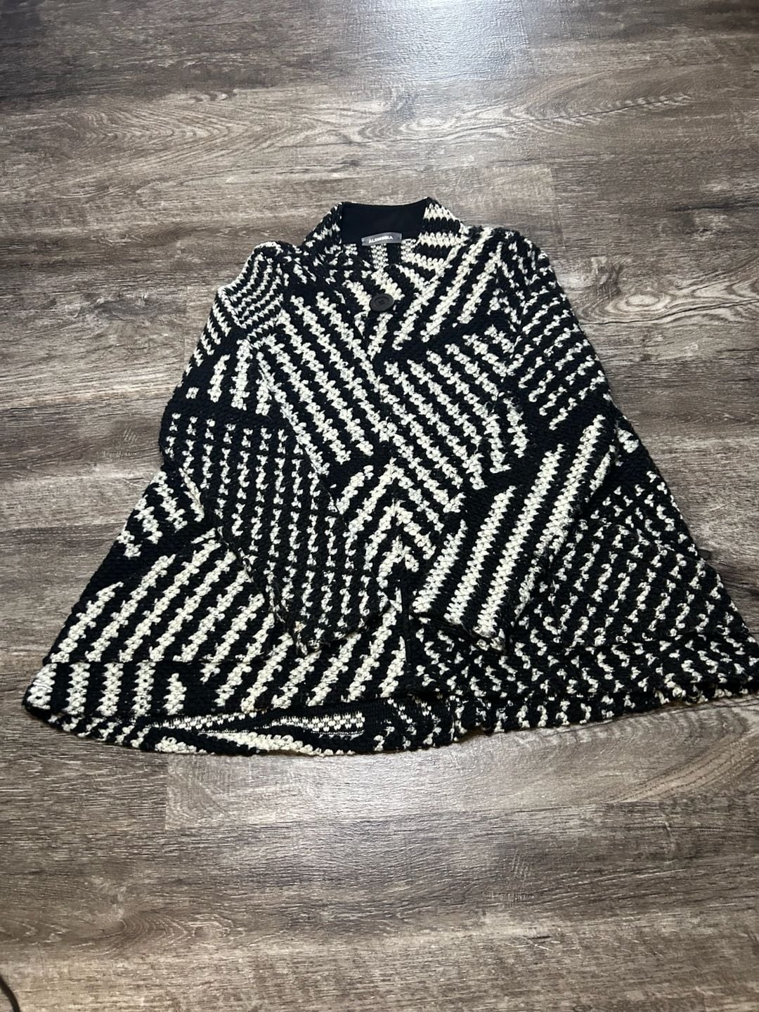Alembika Cardigan Size 1 Black White Textured Knit Wool Blend 2