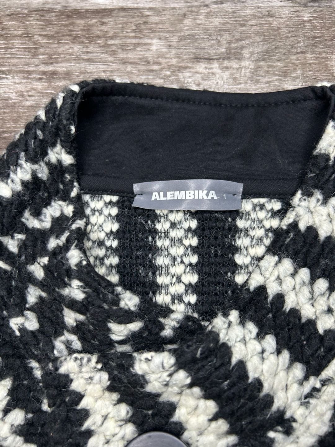Alembika Cardigan Size 1 Black White Textured Knit Wool Blend 3