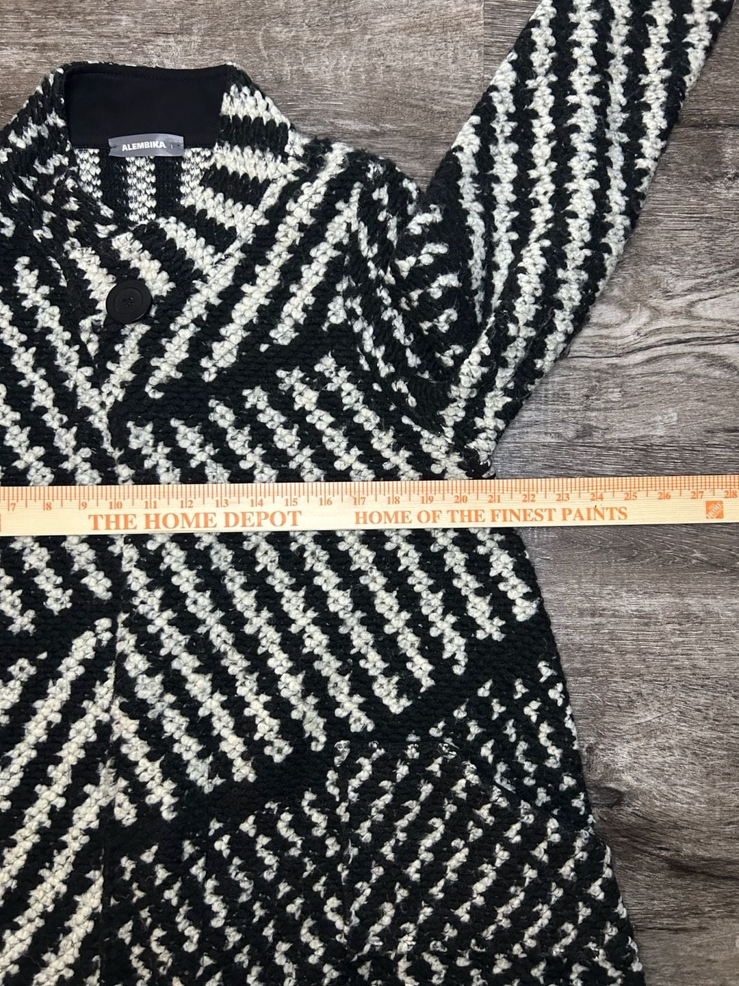 Alembika Cardigan Size 1 Black White Textured Knit Wool Blend 6