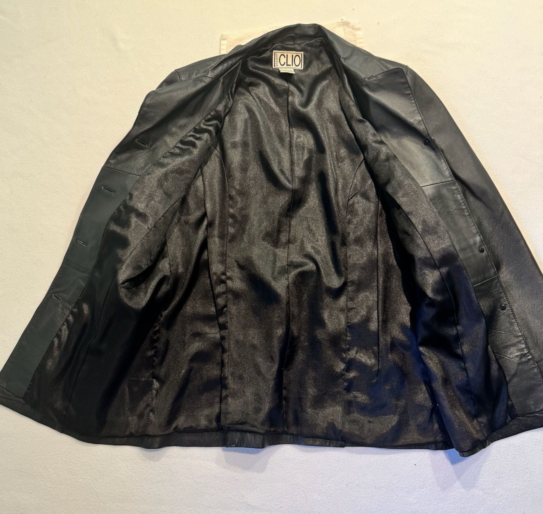 Vintage 90s Clio Leather Black Leather Blazer Jacket Women’s Size 14 Longline 5