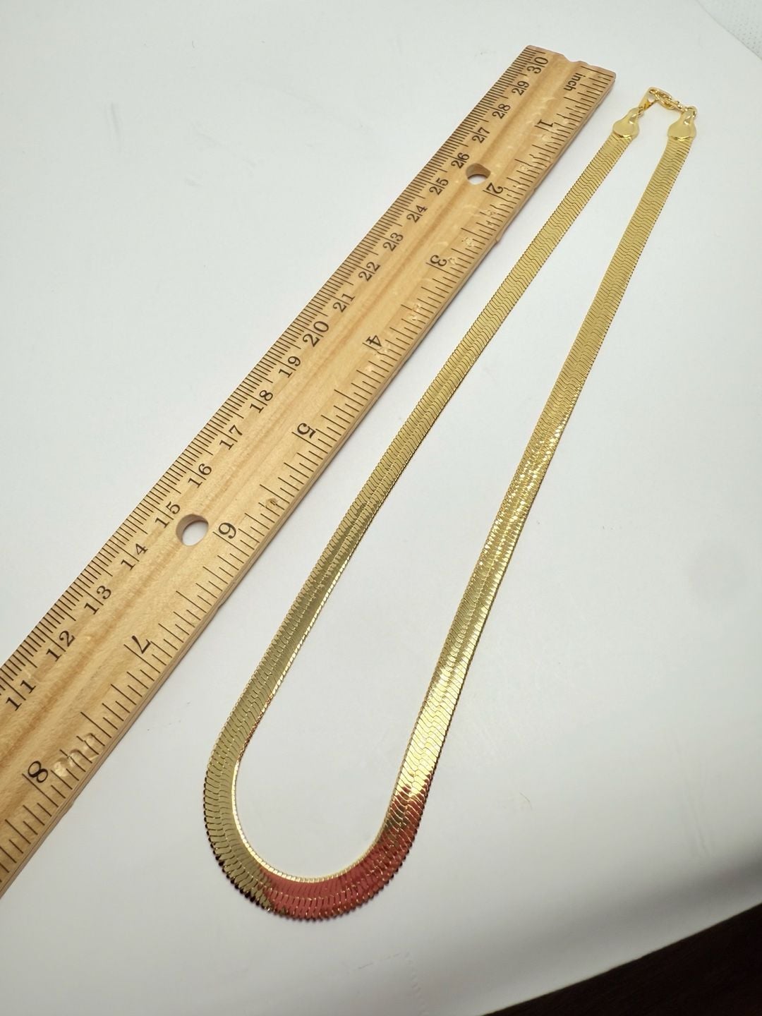 Gold Tone Herringbone Chain Necklace 18 Inches 4