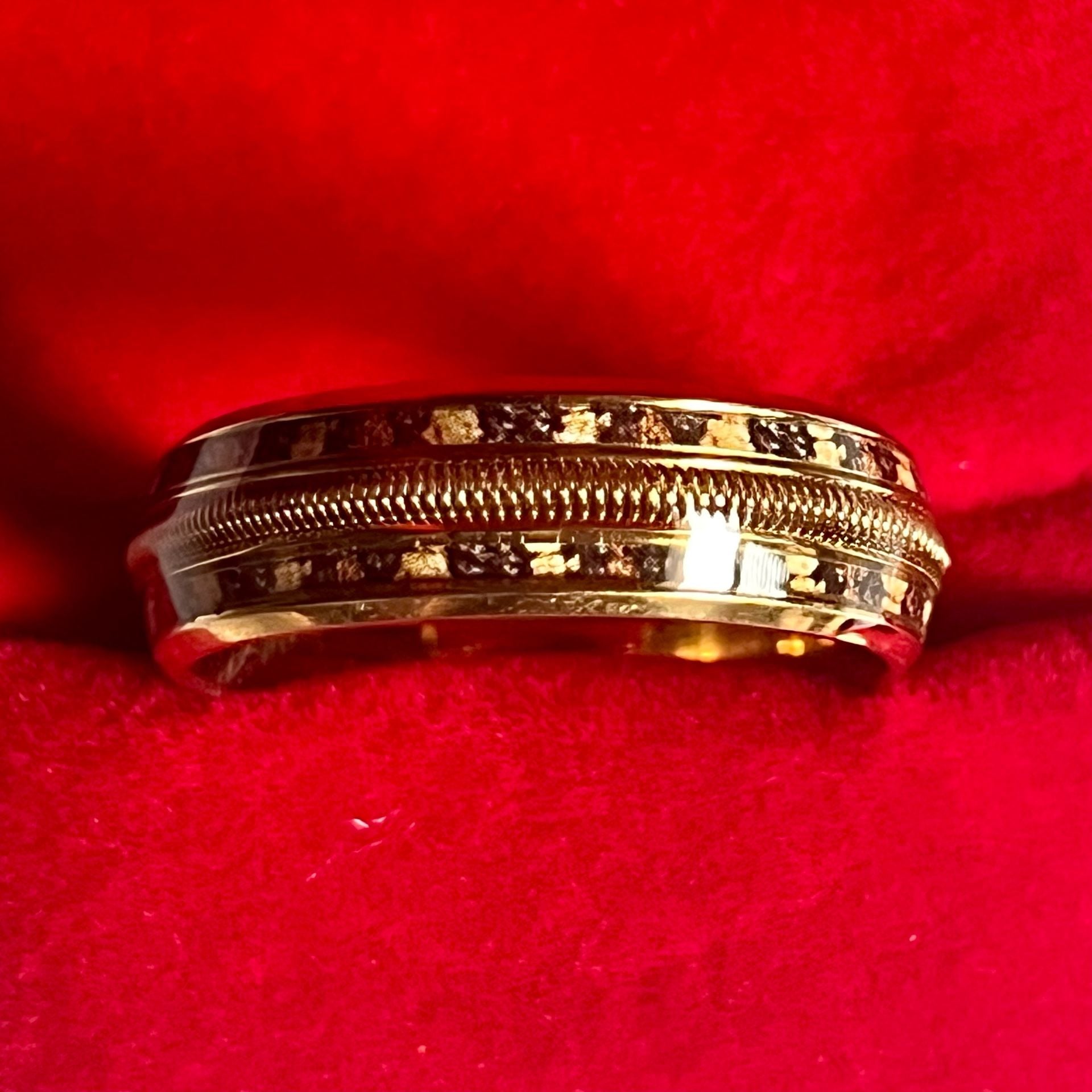Tungsten Meteorite Guitar String Gold Leaf Ring 6mm Band Size 13 3