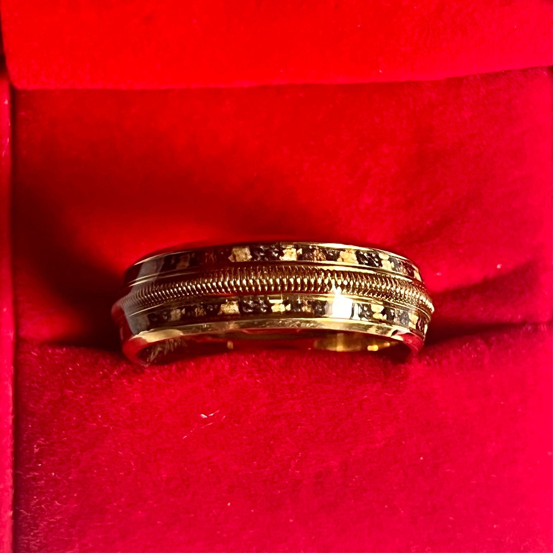 Tungsten Meteorite Guitar String Gold Leaf Ring 6mm Band Size 13 4