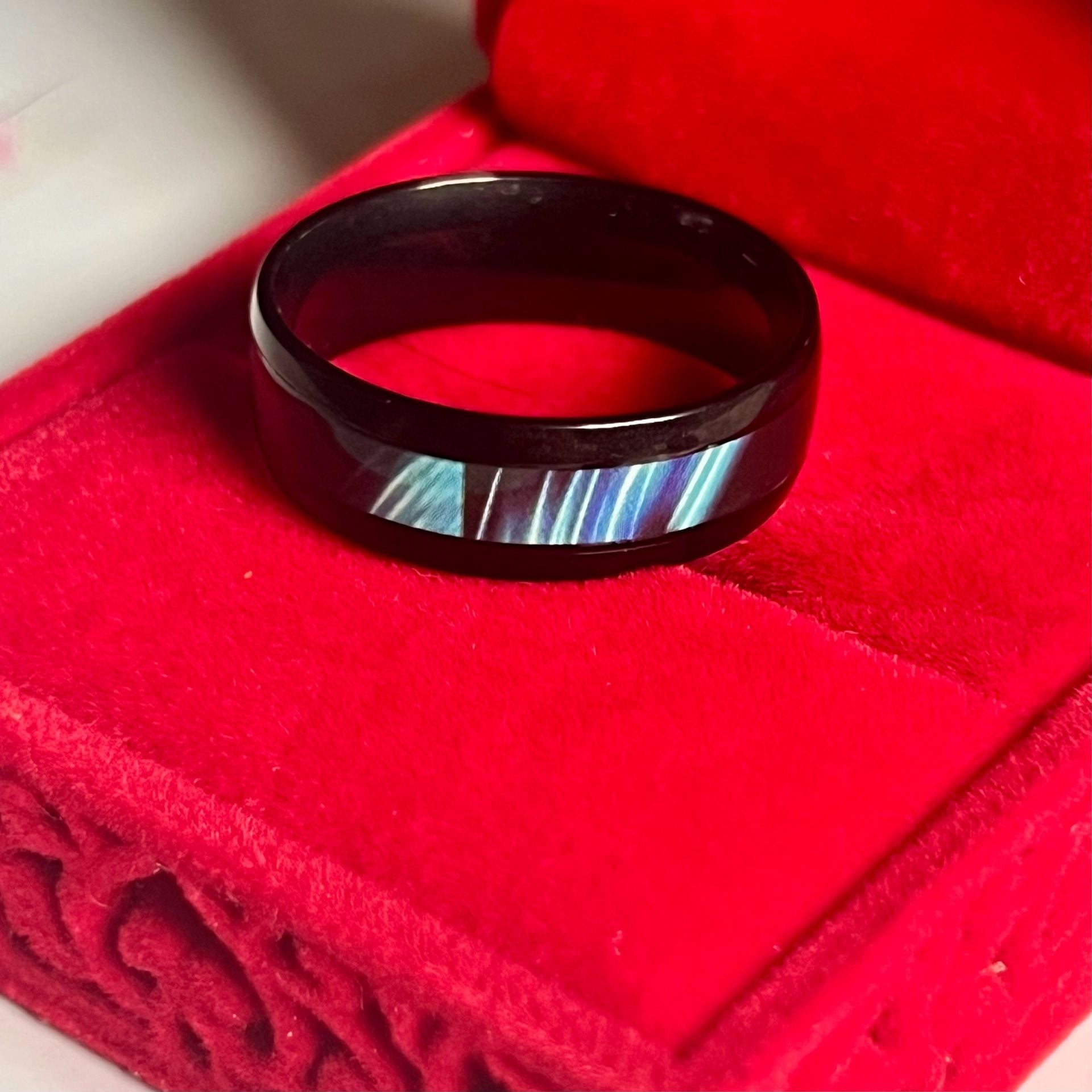 Tungsten Blue Abalone Shell Inlay Ring Black Brushed 6mm Band Size 13 5