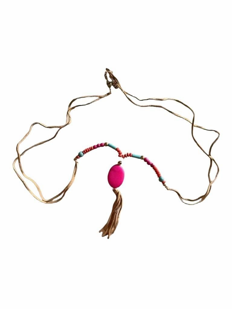 Boho Beaded Tassel Necklace Faux Suede Multi-Color 2