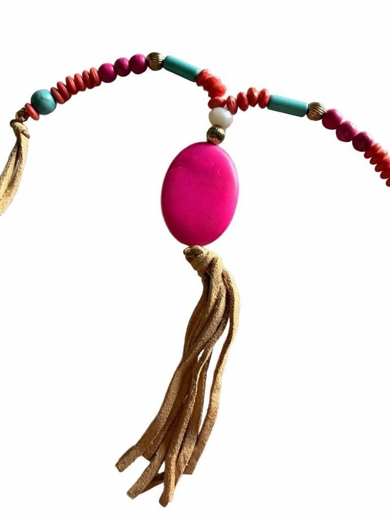 Boho Beaded Tassel Necklace Faux Suede Multi-Color 3
