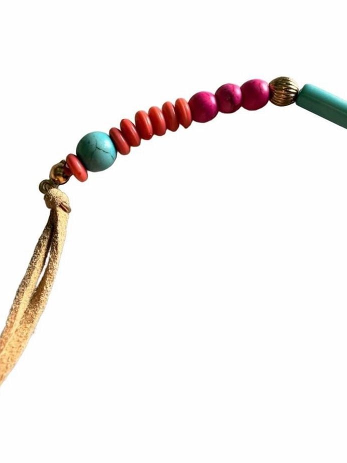 Boho Beaded Tassel Necklace Faux Suede Multi-Color 6