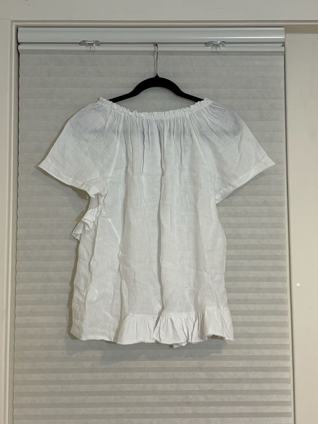 Tempo Paris Blouse Style 1372A Size S/M White 100% Linen Ruffle 5