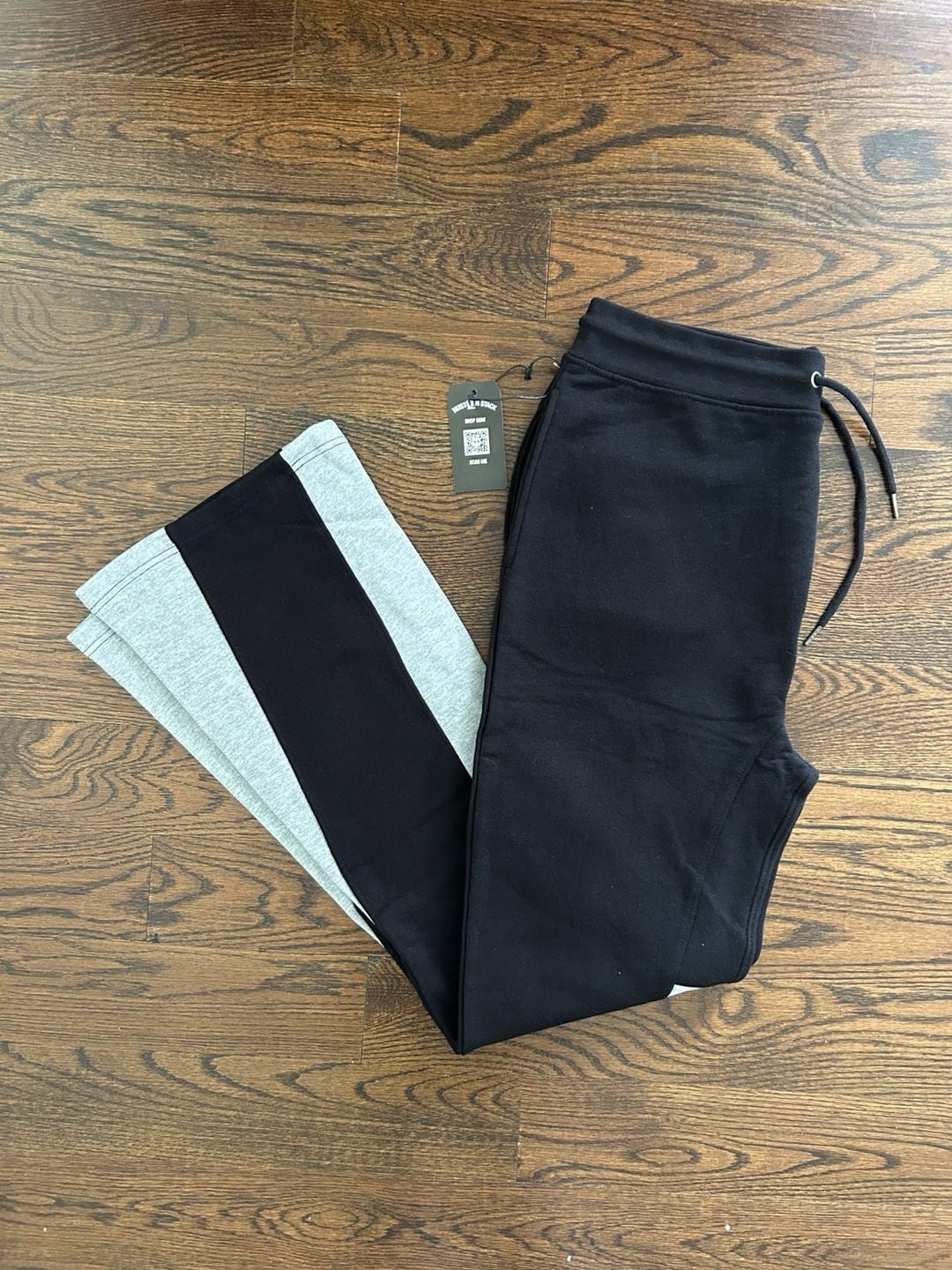 Hustle N Stack Colorblocked Flare Sweatpants Black Gray NWT 2