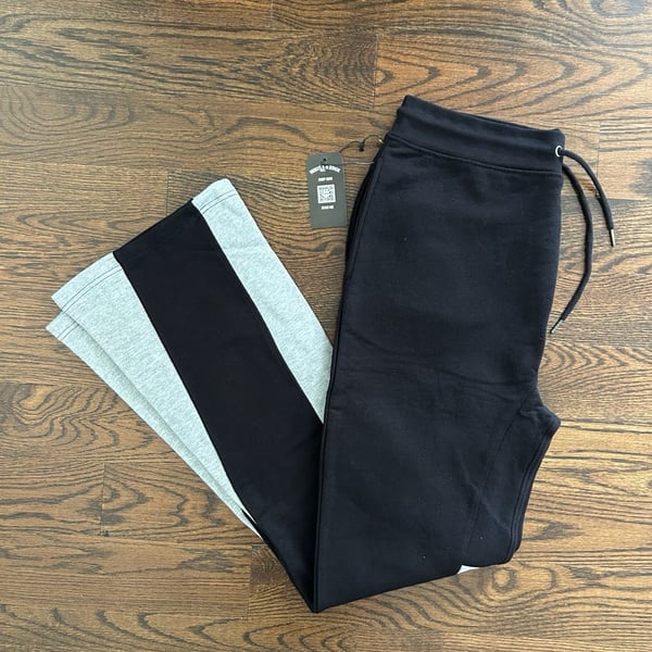 Hustle N Stack Colorblocked Flare Sweatpants Black Gray NWT