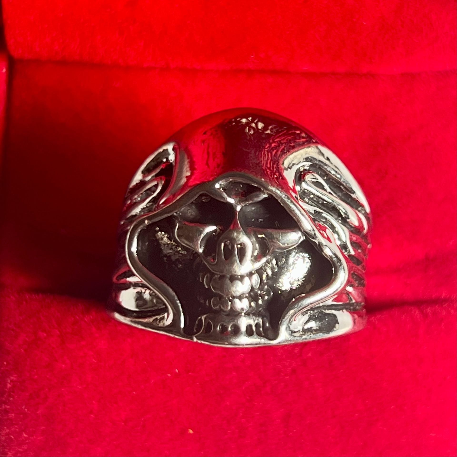 Gothic Hooded Skull Ring Stainless Steel Biker Statement Open Ring S 13 2
