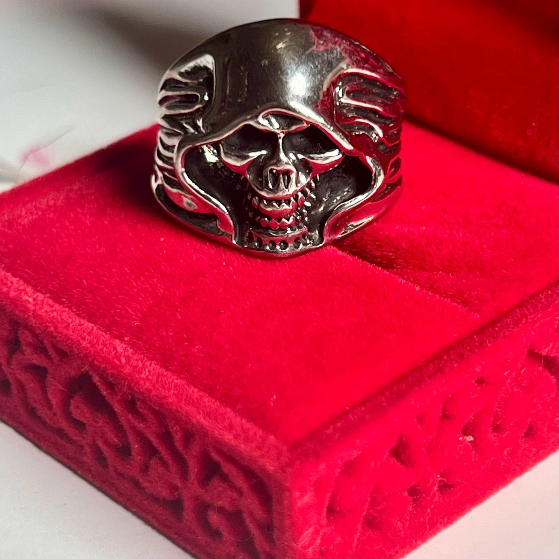 Gothic Hooded Skull Ring Stainless Steel Biker Statement Open Ring S 13 3