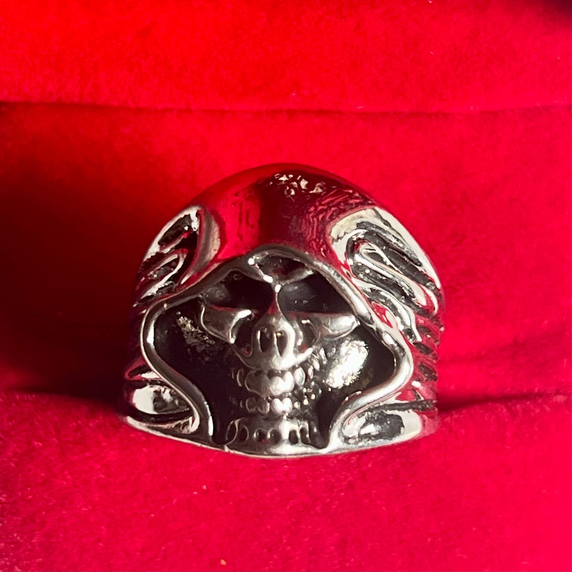 Gothic Hooded Skull Ring Stainless Steel Biker Statement Open Ring S 13 4