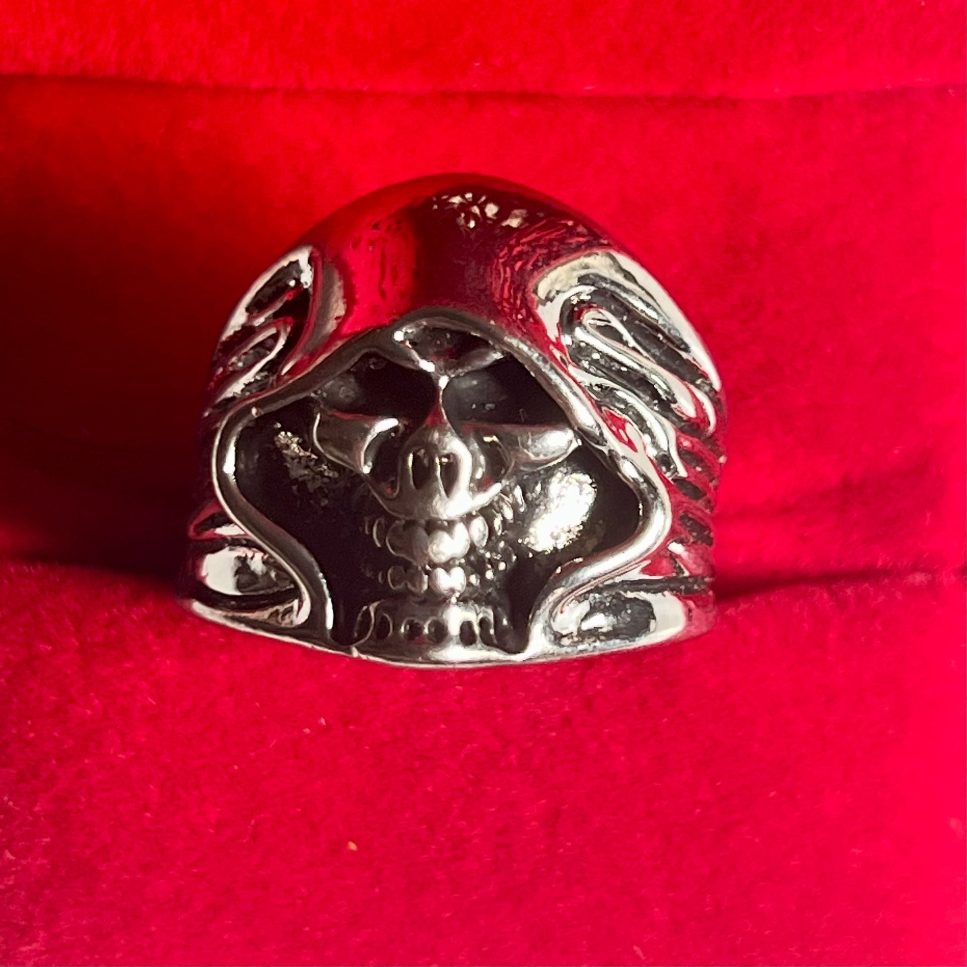 Gothic Hooded Skull Ring Stainless Steel Biker Statement Open Ring S 13 5