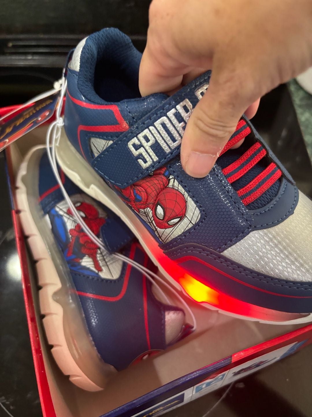 Marvel Spiderman Light-Up Sneakers Size 12 Navy Red 3