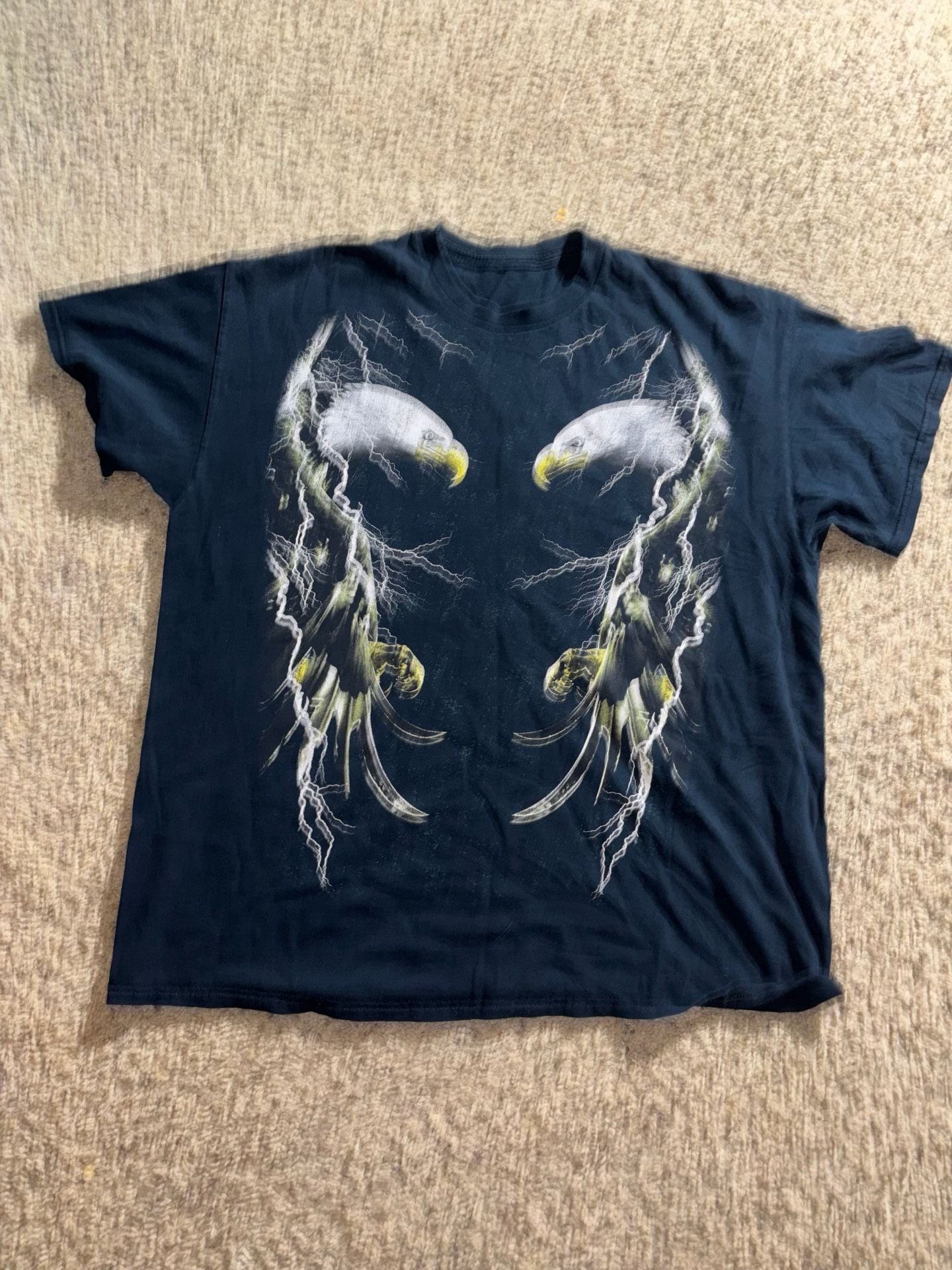Vintage Bald Eagle Lightning Graphic T-Shirt Black Y2K 2