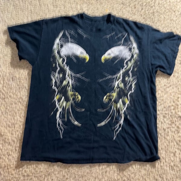 Vintage Bald Eagle Lightning Graphic T-Shirt Black Y2K