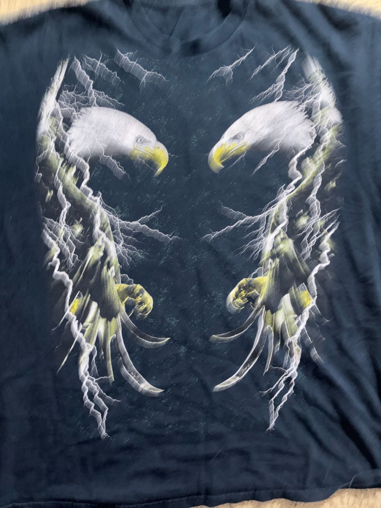 Vintage Bald Eagle Lightning Graphic T-Shirt Black Y2K 3