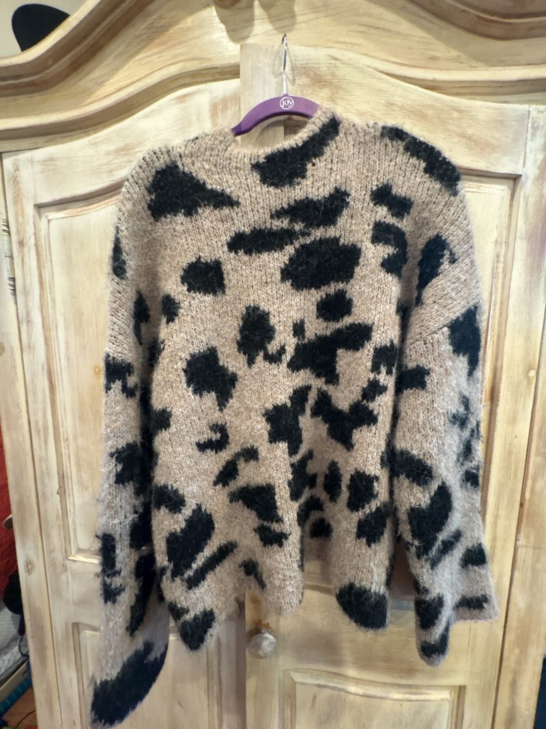 Cyrus Leopard Sweater Size XL Fuzzy Animal Print Crewneck 4