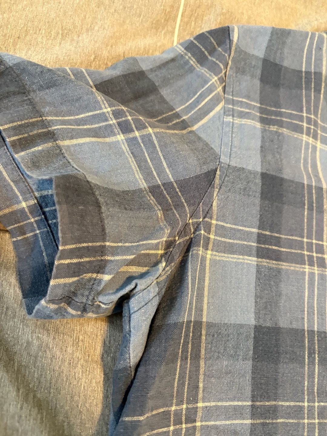 Jones New York Sport Plaid Camp Shirt Size M Blue Linen Blend Short Sleeve 3
